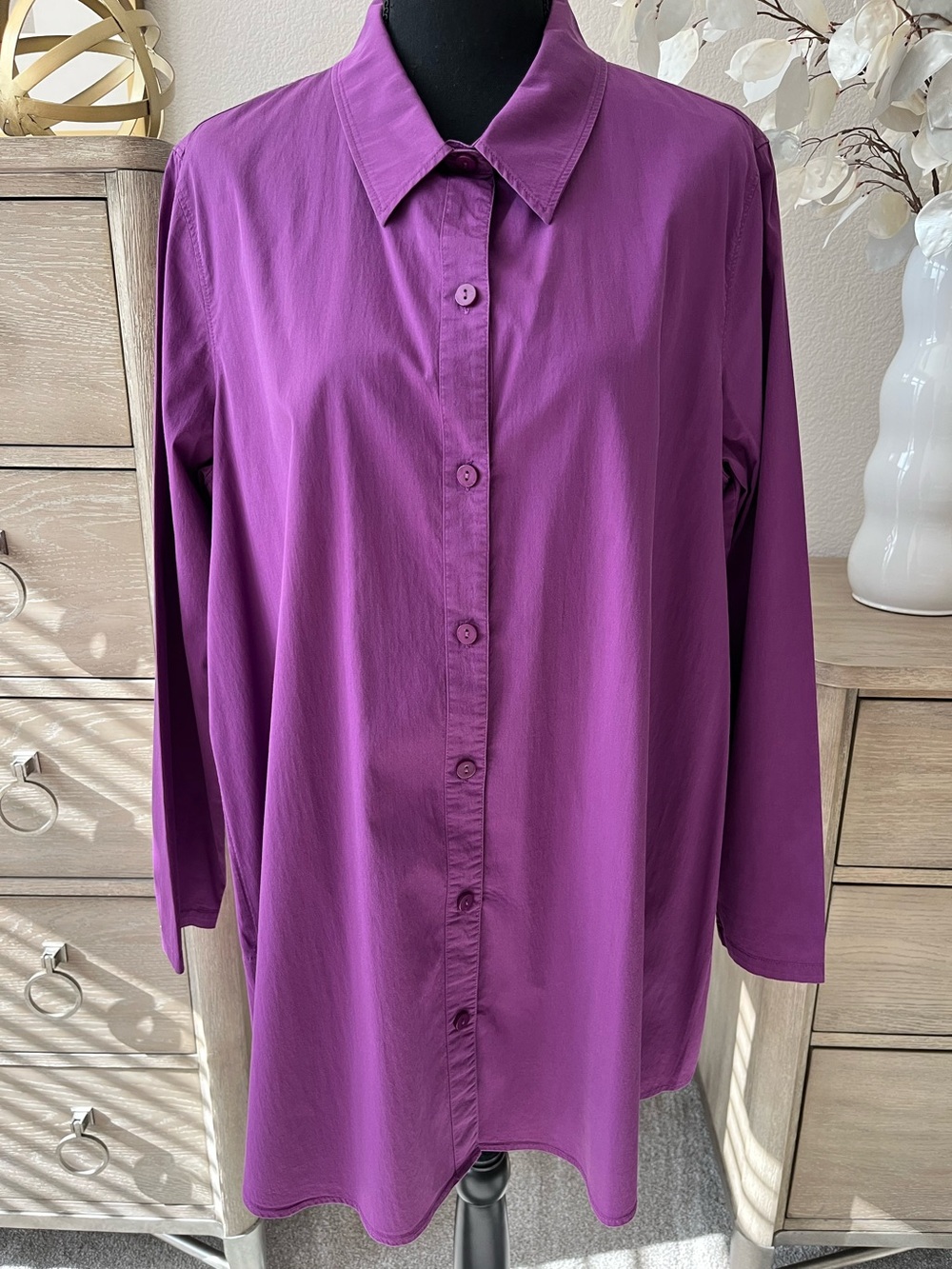 Stella Carakasi Oversized Shirt Tunic ALine Smock Purple w Pockets Large EUC